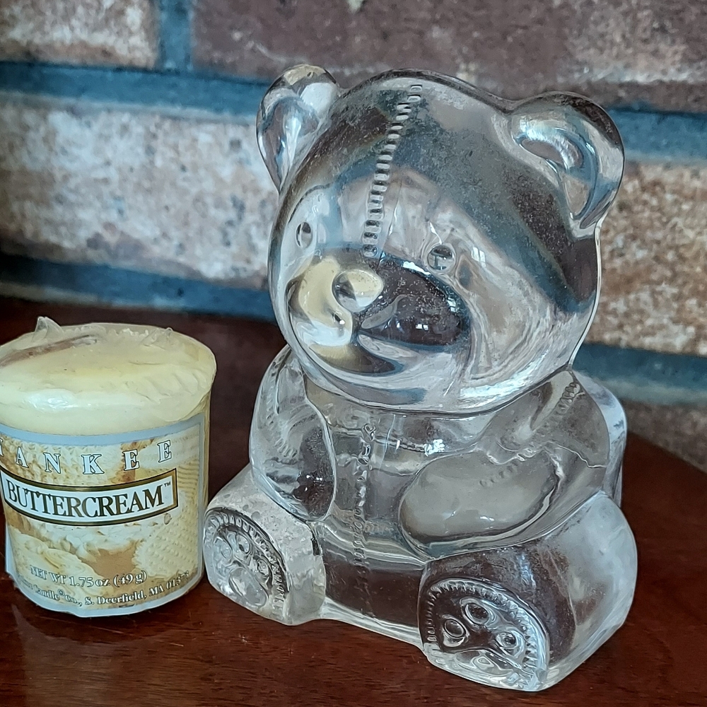 Vintage Partylite Clear Glass Teddy Bear Candle Holder With Votive